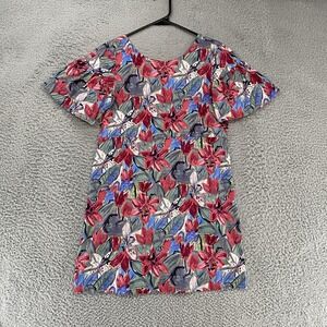 Zara Mini Dress Womens Small Garden Party Floral Short Sleeve Cotton Art to Wear